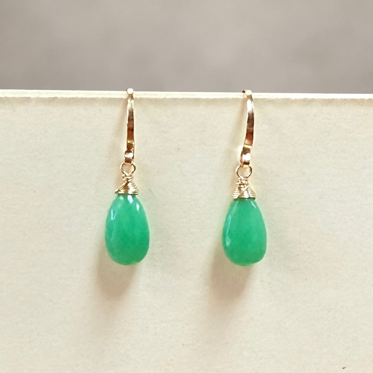 Chrysoprase Pear Drop Earrings, Gold-Filled