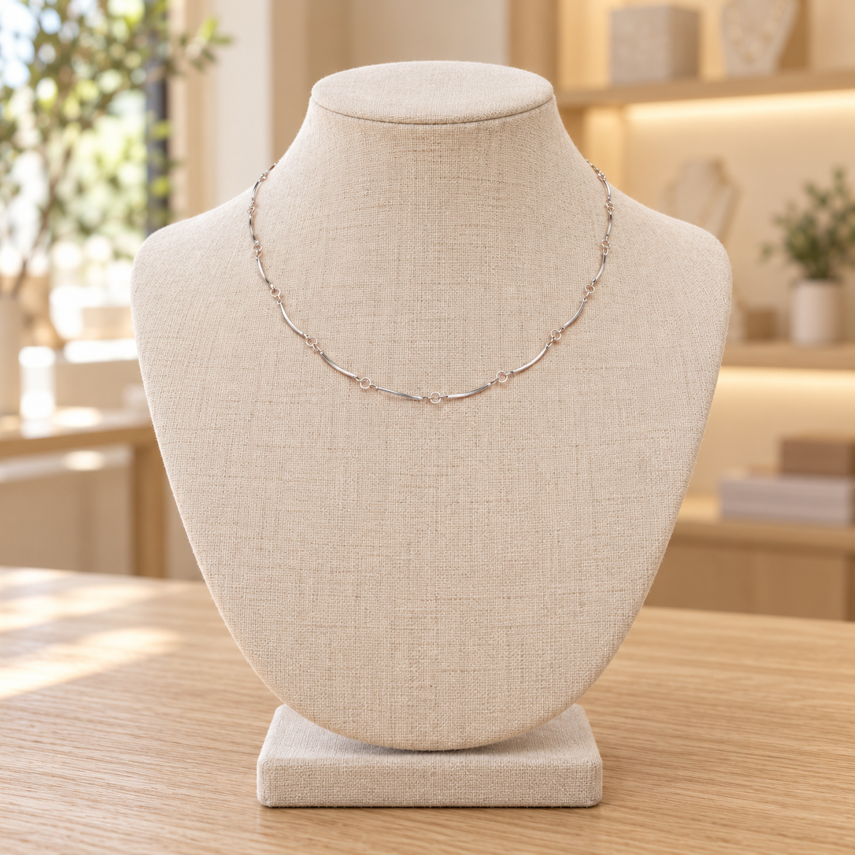 Sterling silver curved bones necklace