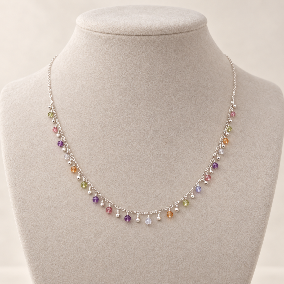 Pastel Multi Gemstone Necklace in Sterling Silver