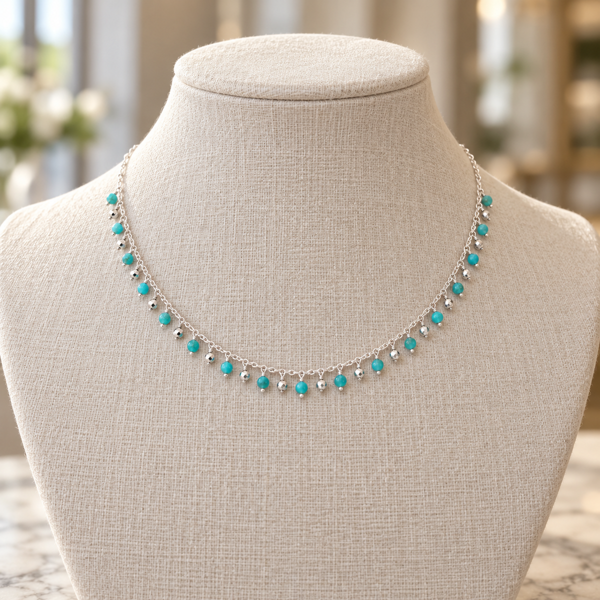 Turquoise & Hematite Necklace in Sterling Silver