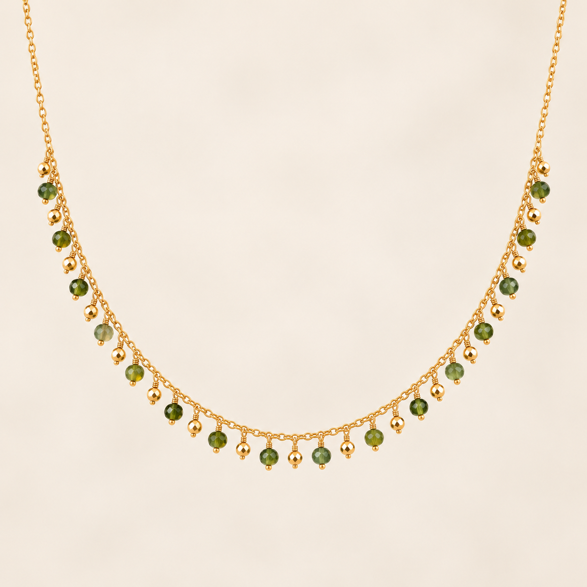 Green Tourmaline & Hematite Constellation Necklace, Gold-Filled