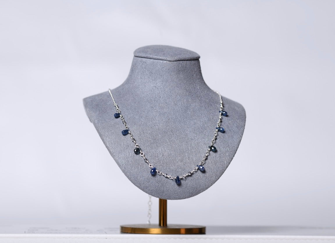 Blue Sapphire Drop Necklace in Sterling Silver