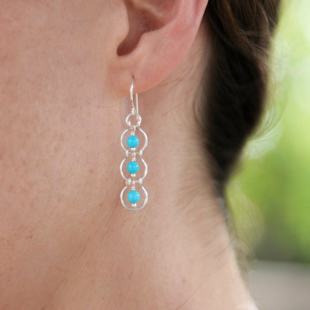 Sterling Silver & Turquoise Cascading Halo Earrings