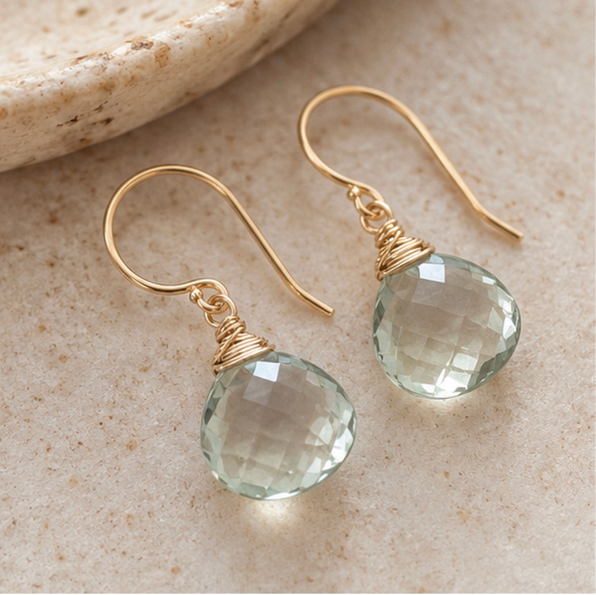 Green Amethyst Briolette Wrapped Top Earrings – Gold-Filled