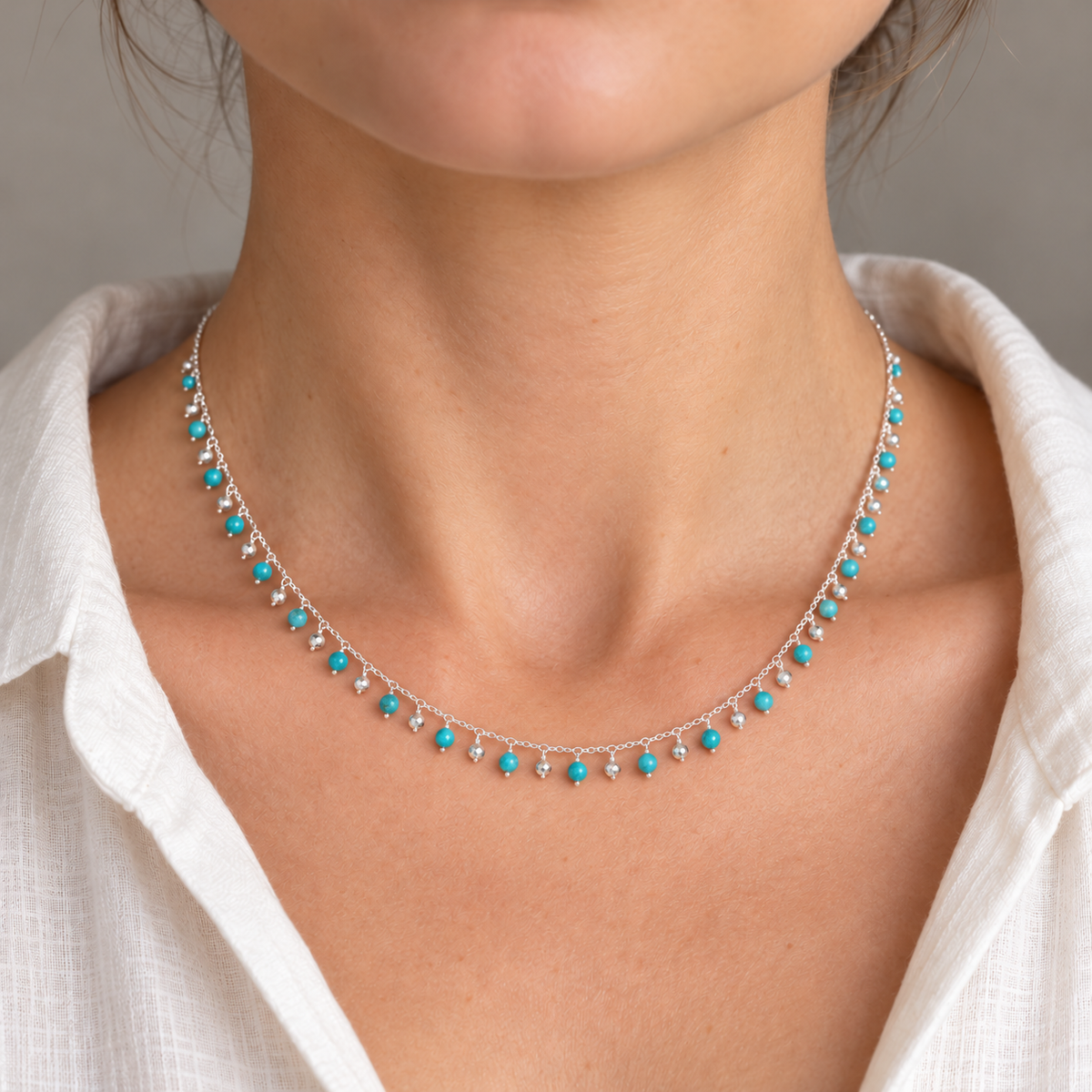Turquoise & Hematite Necklace in Sterling Silver