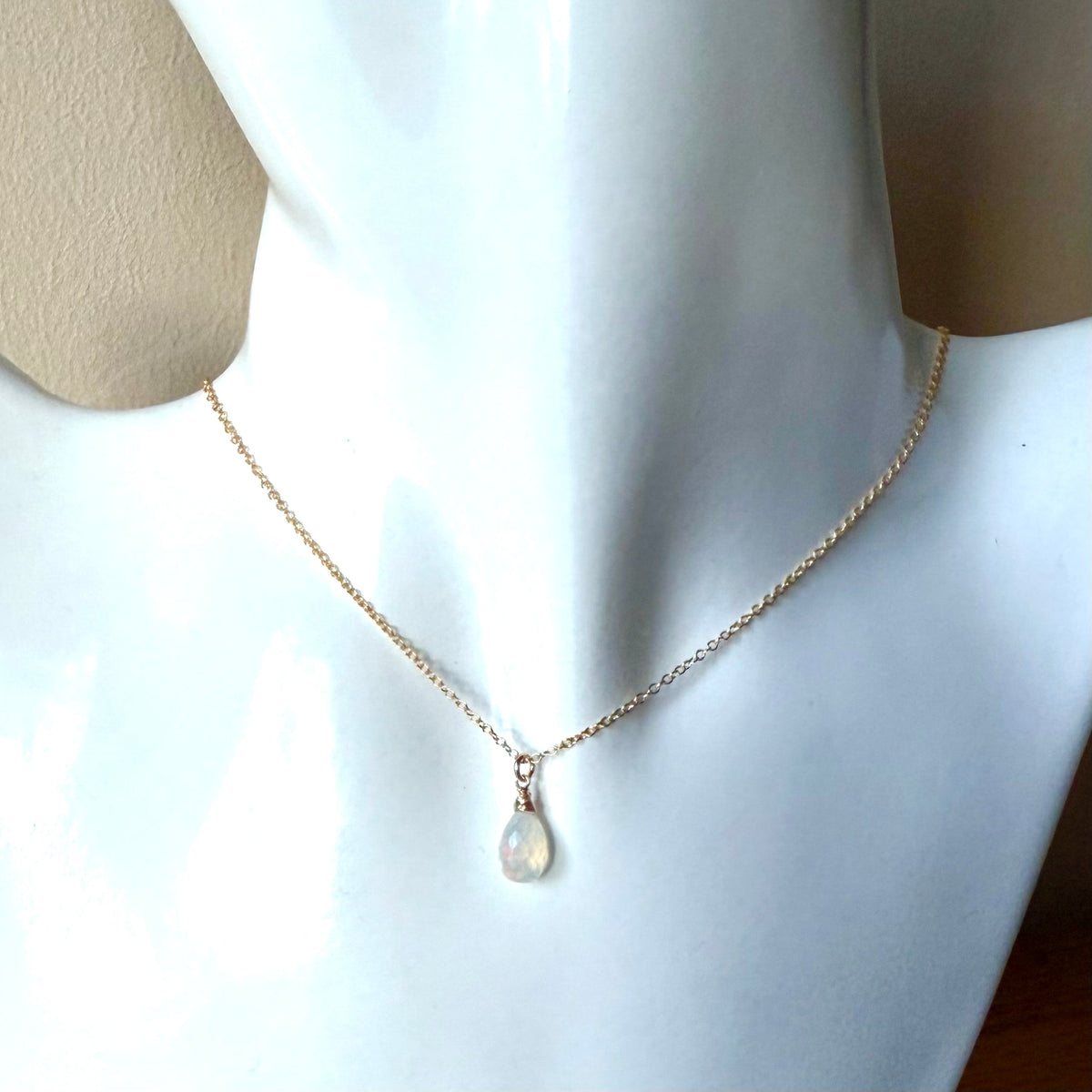 Welo Opal Teardrop Necklace in Gold Fill