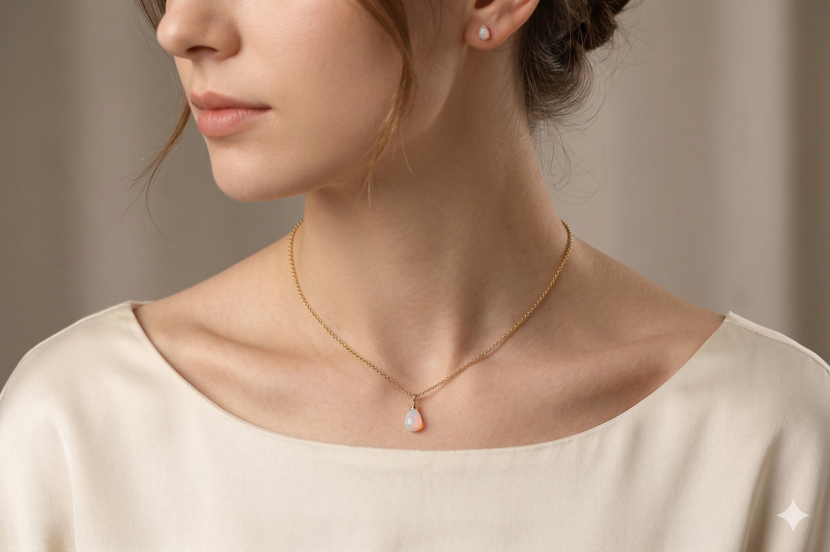 Welo Opal Teardrop Necklace in Gold Fill