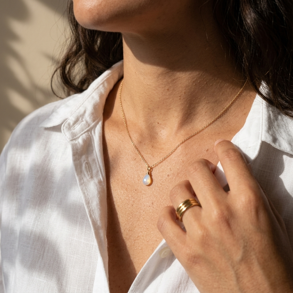 Welo Opal Teardrop Necklace in Gold Fill