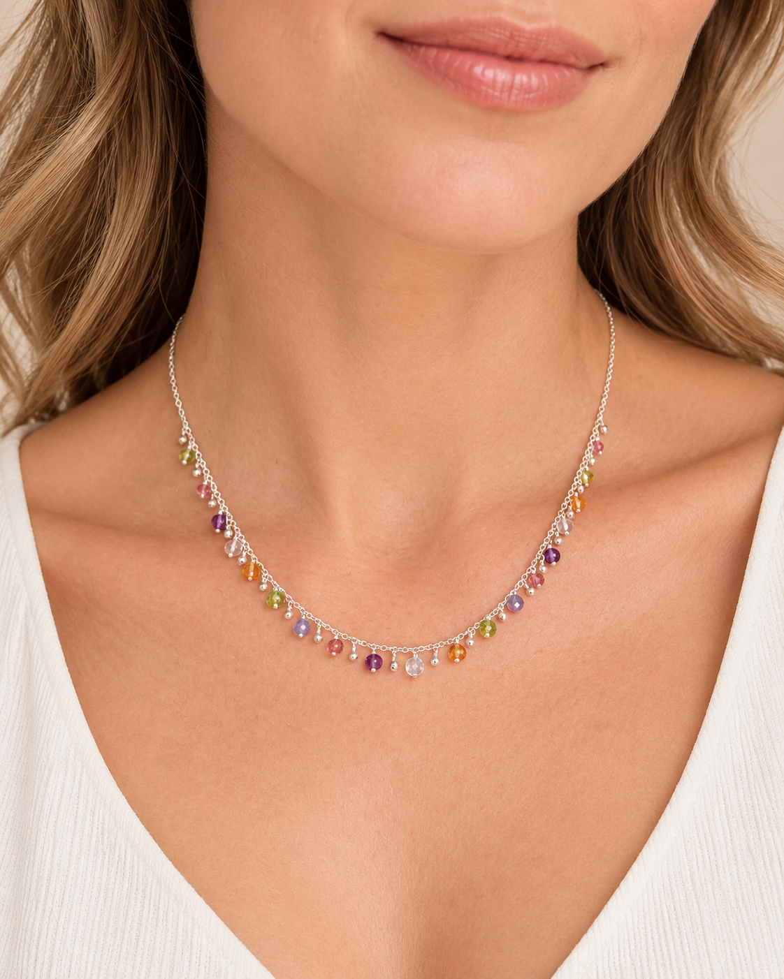Pastel Multi Gemstone Necklace in Sterling Silver