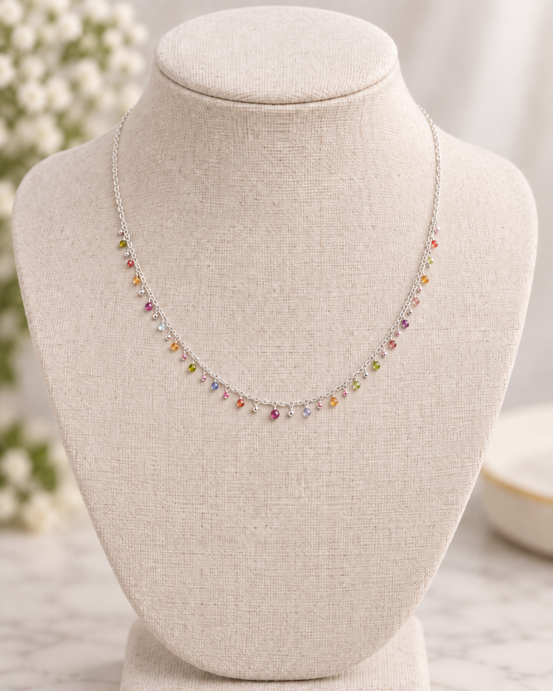 Pastel Multi Gemstone Necklace in Sterling Silver