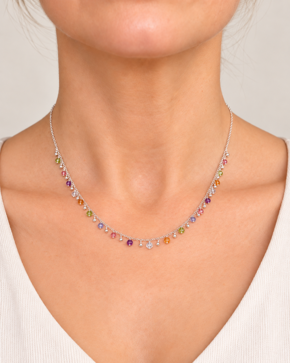 Pastel Multi Gemstone Necklace in Sterling Silver