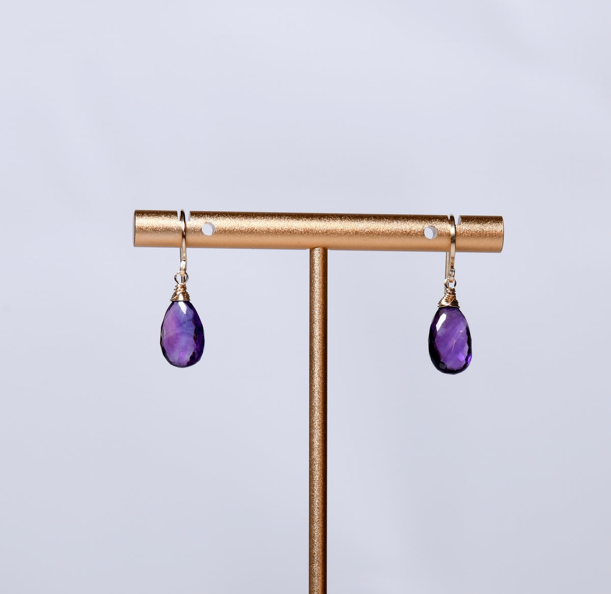 Genuine Amethyst Drop Earrings, Gold-Filled Wire Wrapped