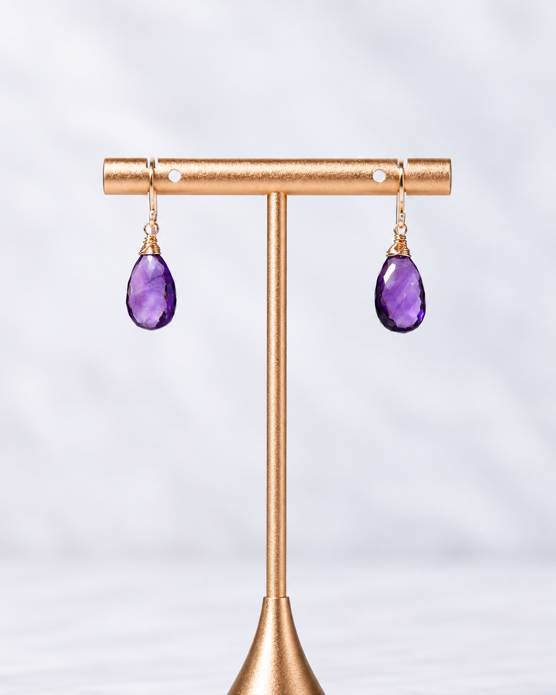 Genuine Amethyst Drop Earrings, Gold-Filled Wire Wrapped