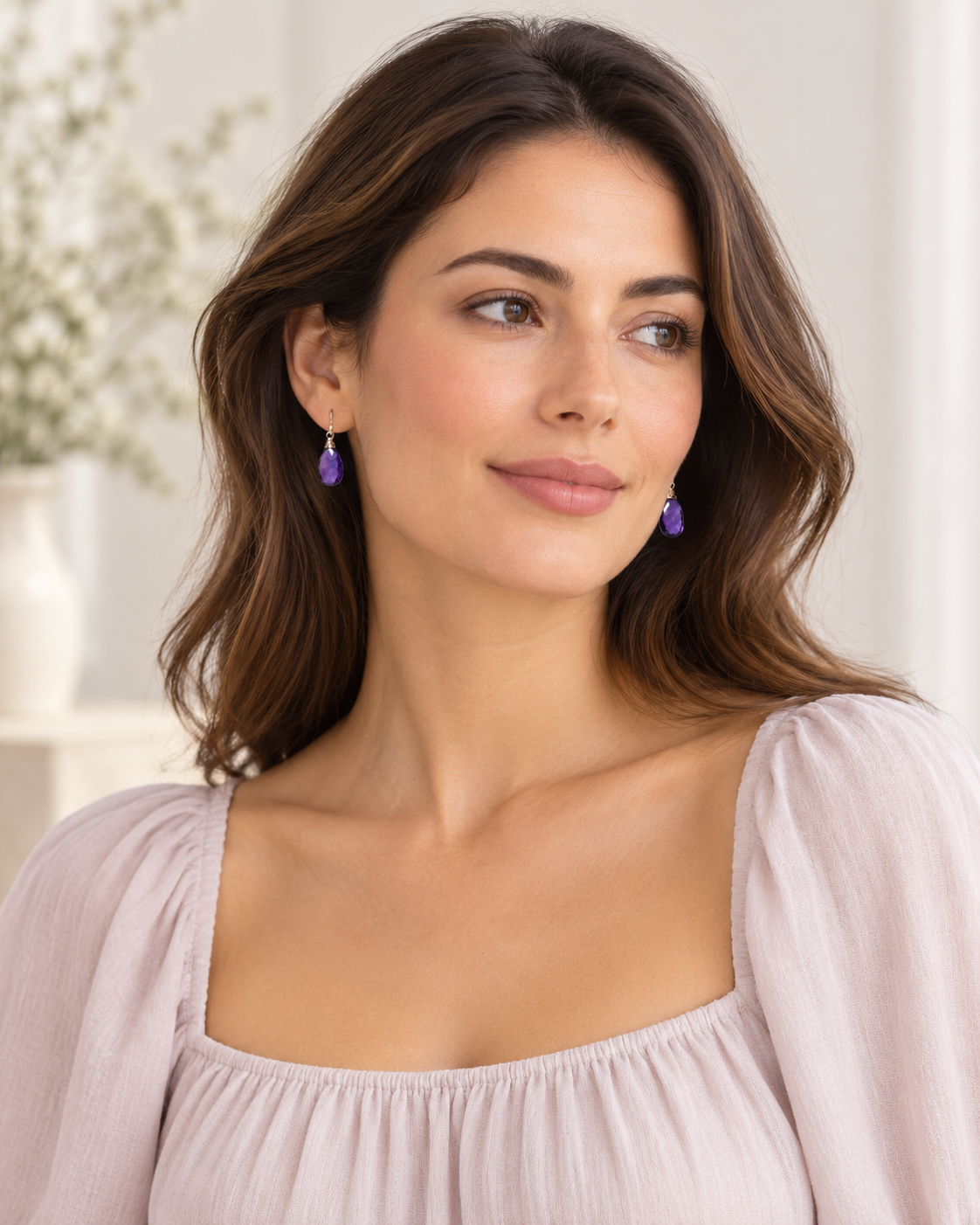 Genuine Amethyst Drop Earrings, Gold-Filled Wire Wrapped