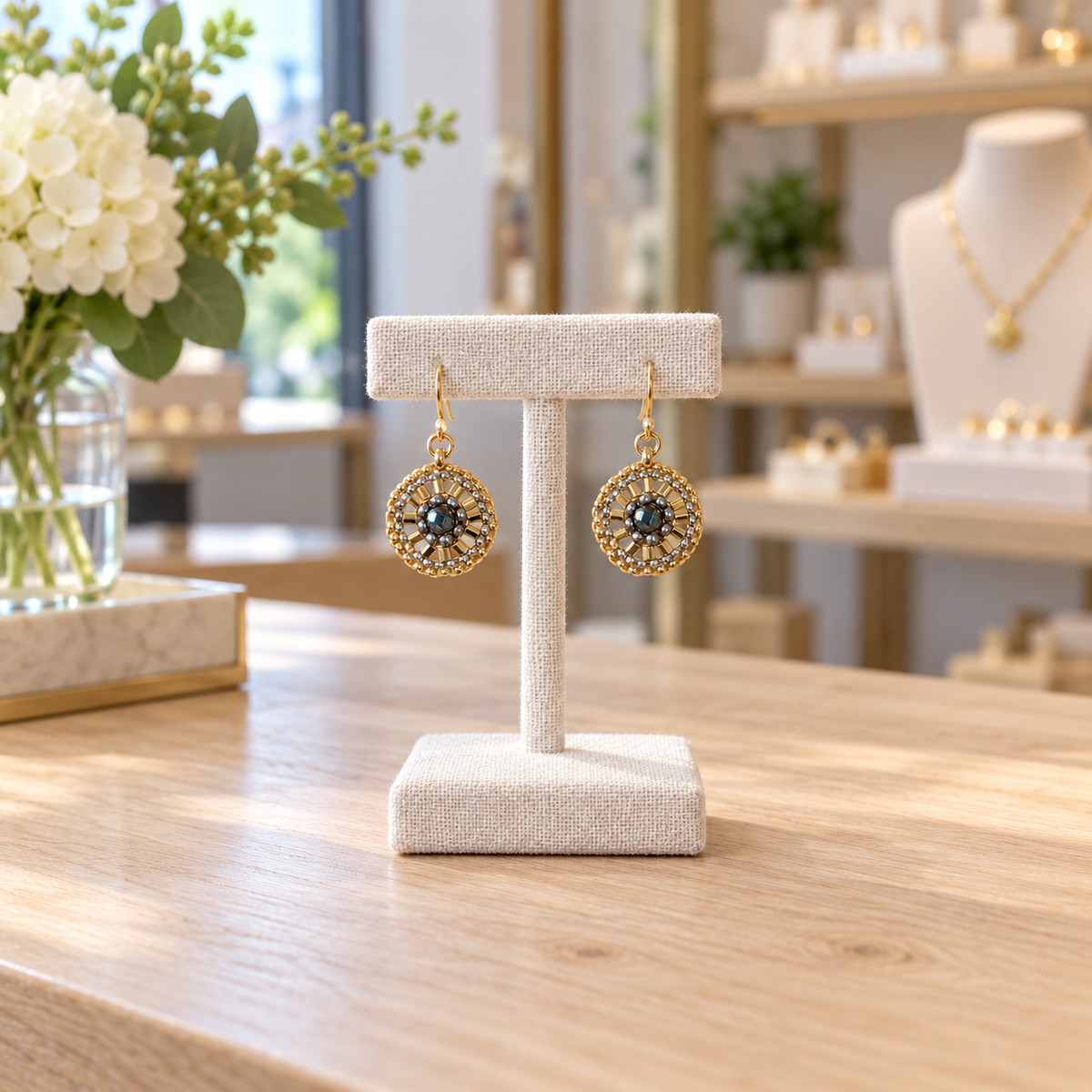 Gold-Filled & Miyuki Glass Woven Oval Earrings