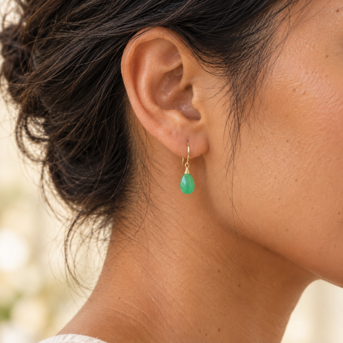 Chrysoprase Pear Drop Earrings, Gold-Filled