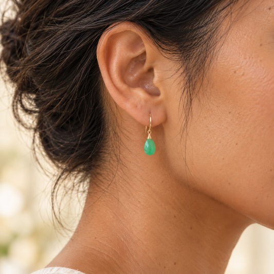 Chrysoprase Pear Drop Earrings, Gold-Filled