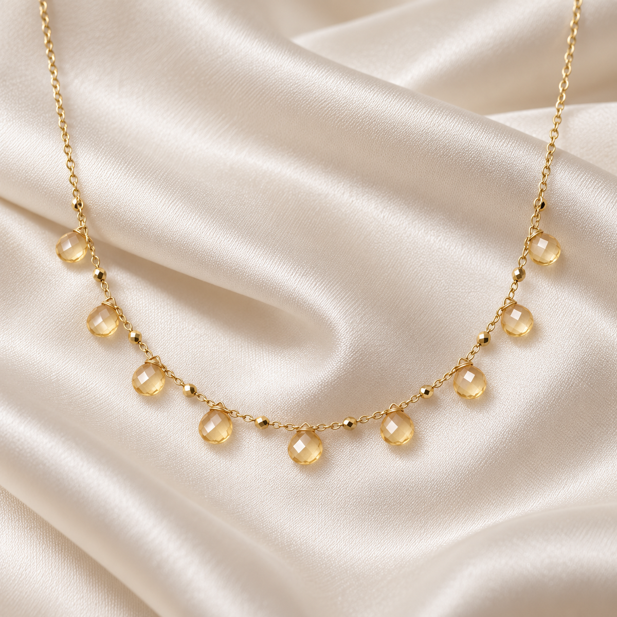 Lemon Quartz Nine-Drop Necklace on 14K Gold-Fill