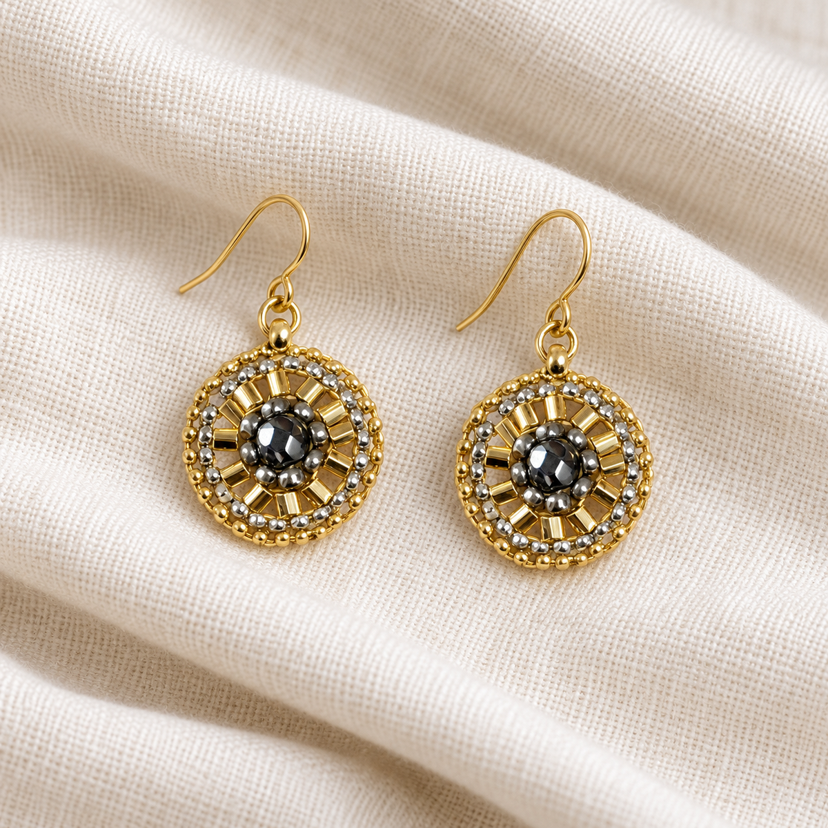 Gold-Filled & Miyuki Glass Woven Oval Earrings
