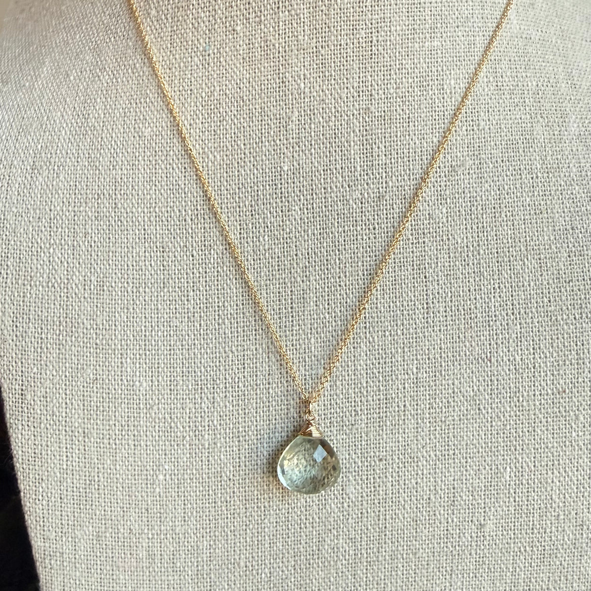 Prasiolite Briolettes Wrap Top Necklace, Gold-Filled Cable Chain