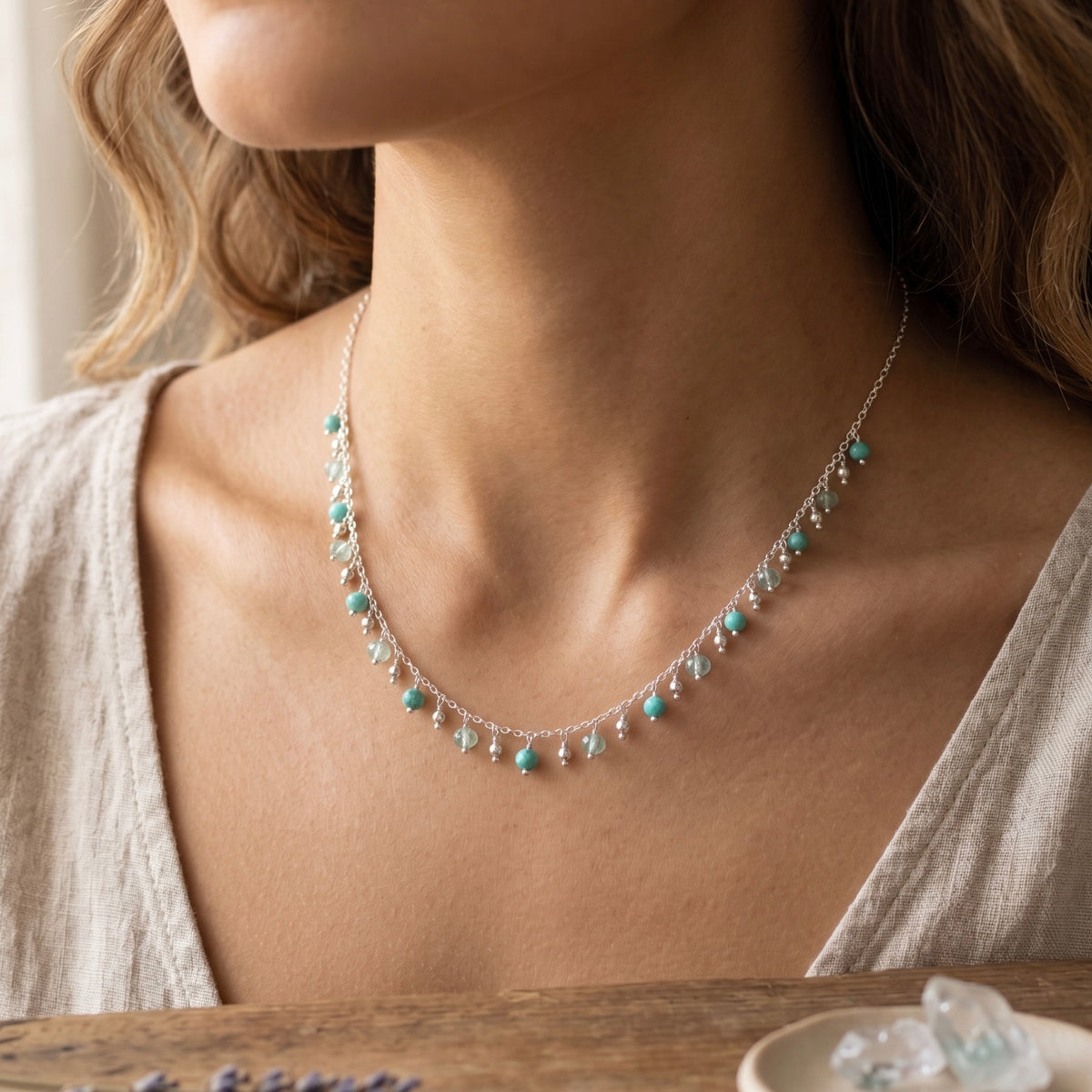 Sleeping Beauty Turquoise, Apatite & Blue Topaz Necklace