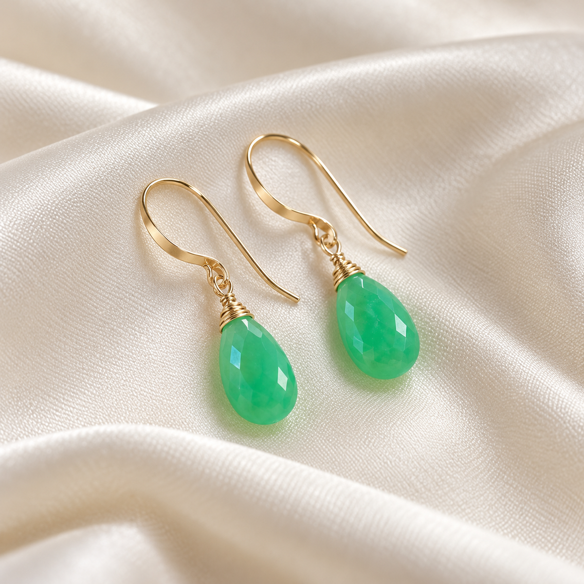 Chrysoprase Pear Drop Earrings, Gold-Filled