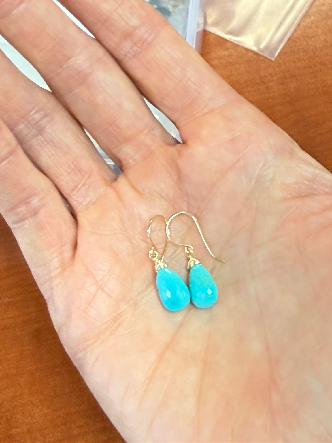 Sleeping Beauty Turquoise Pear Drop Earrings, Gold-Filled