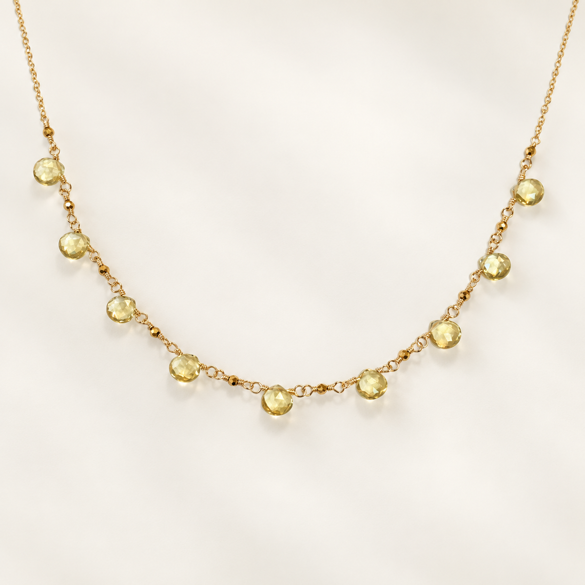 Lemon Quartz Nine-Drop Necklace on 14K Gold-Fill