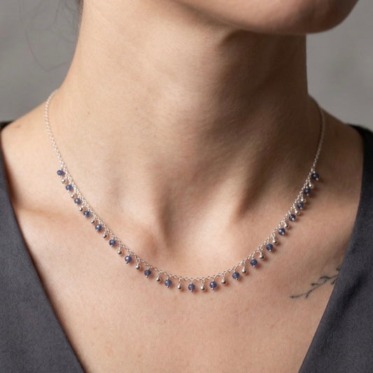 Blue Sapphire & Sterling Silver Fringe Necklace