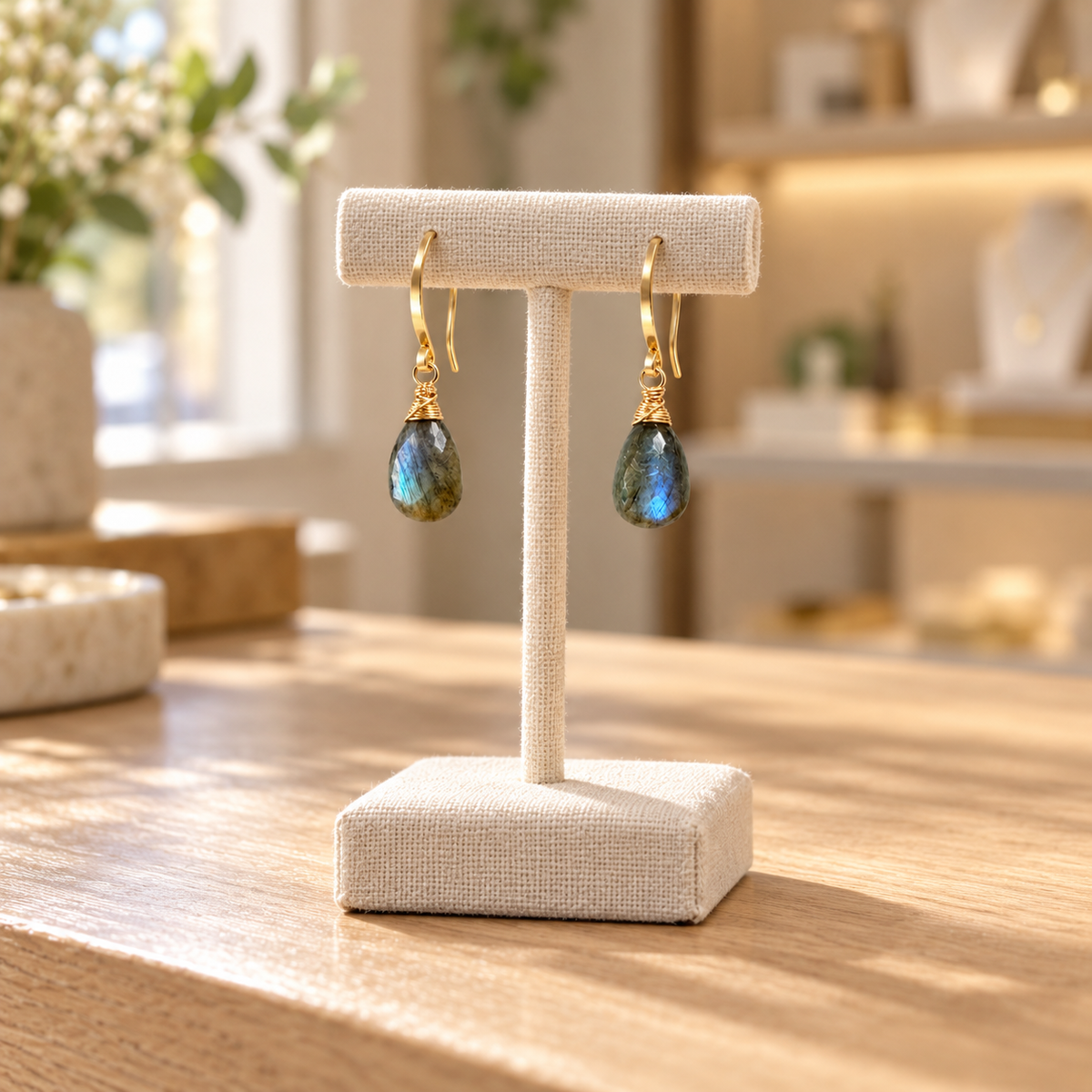 Petite Blue Fire Labradorite on Gold-Filled Earrings