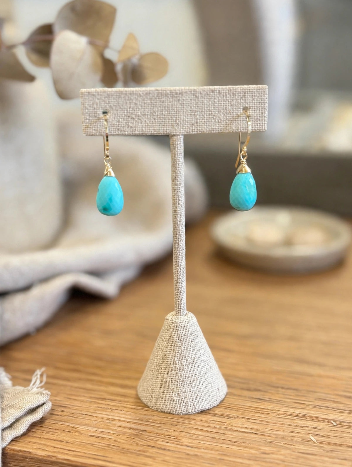 Sleeping Beauty Turquoise Pear Drop Earrings, Gold-Filled