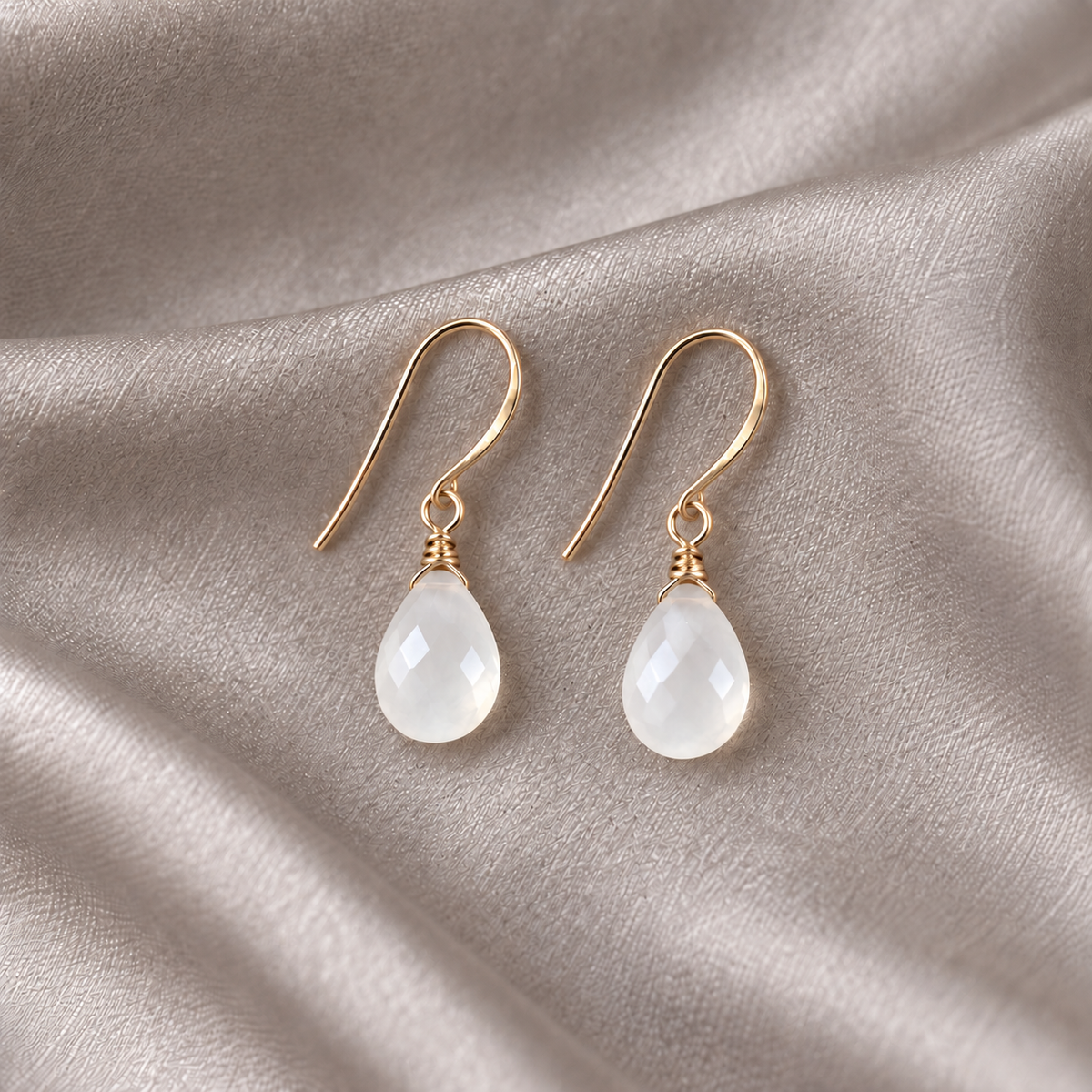 White Moonstone dangle earrings on gold filled wire