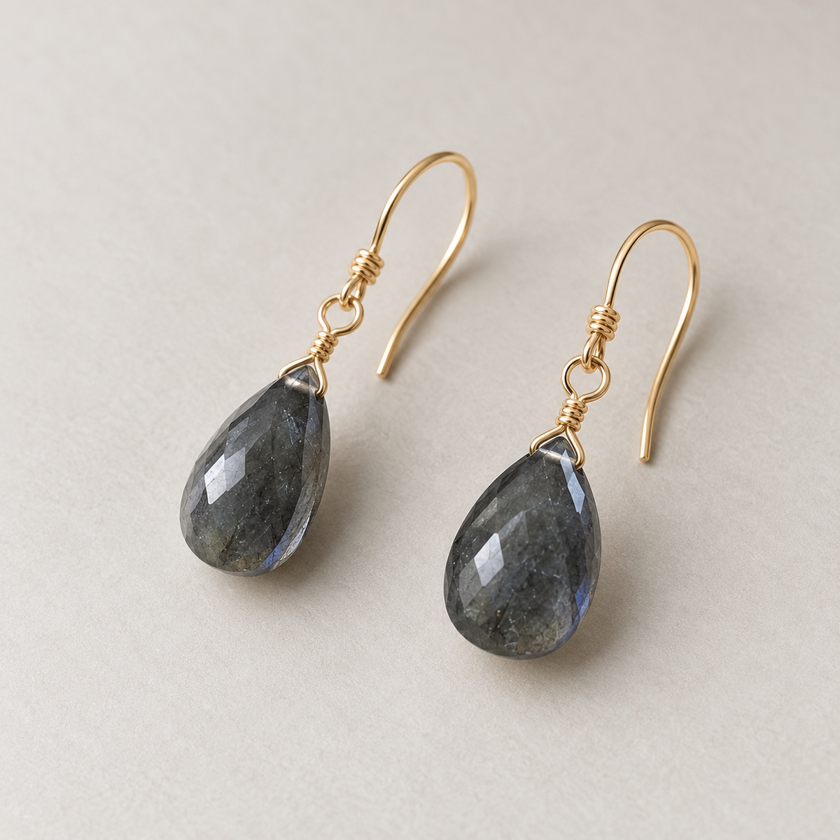 Labradorite Drop Earrings, Gold-Filled wire