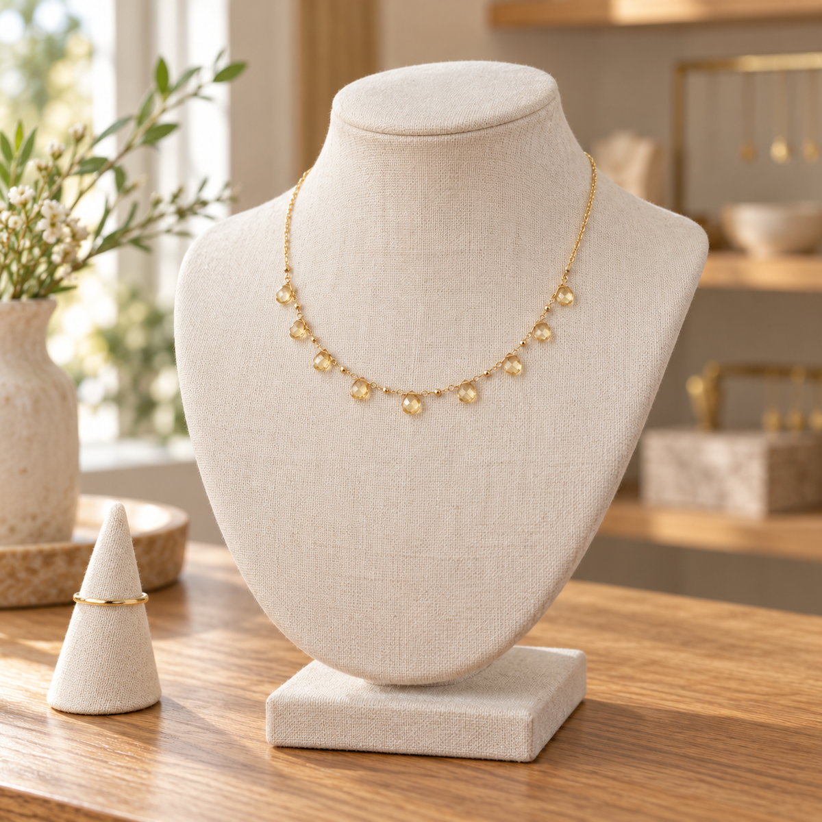 Lemon Quartz Nine-Drop Necklace on 14K Gold-Fill