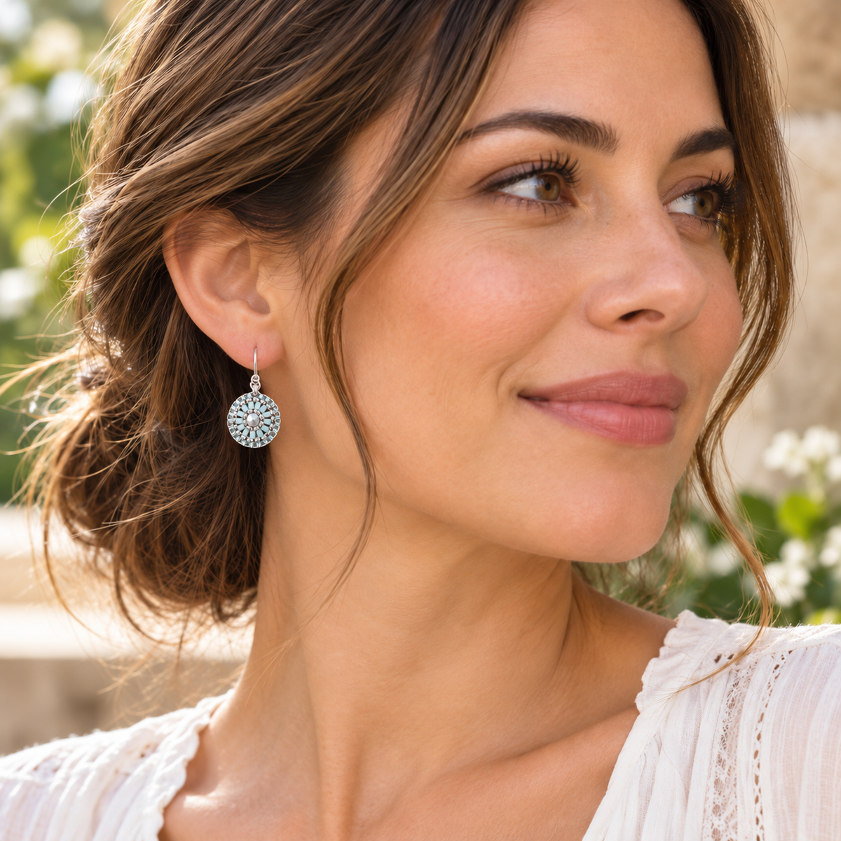 Silver & Baby Blue Bead Woven Oval Earrings