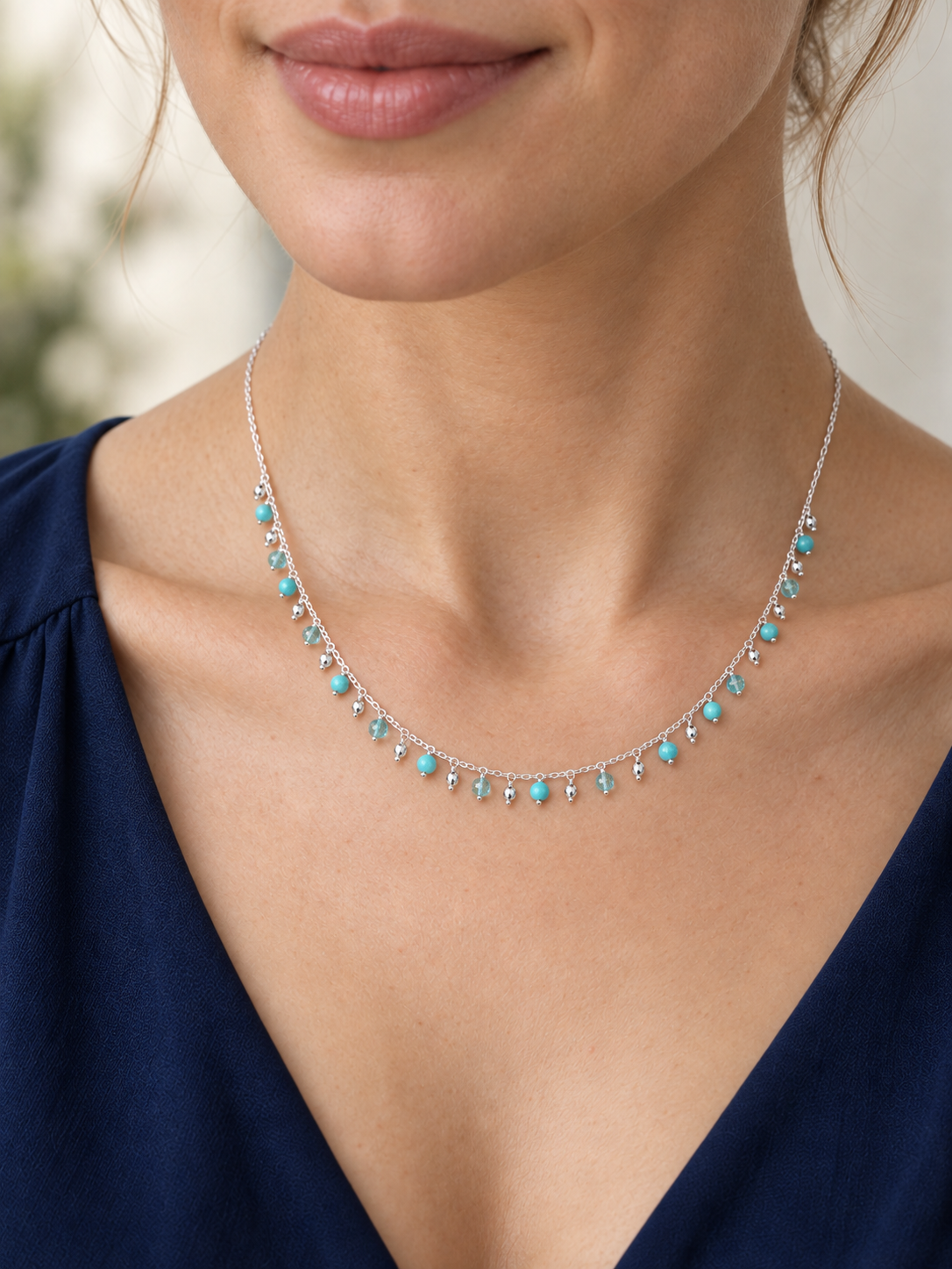 Sleeping Beauty Turquoise, Apatite & Blue Topaz Necklace