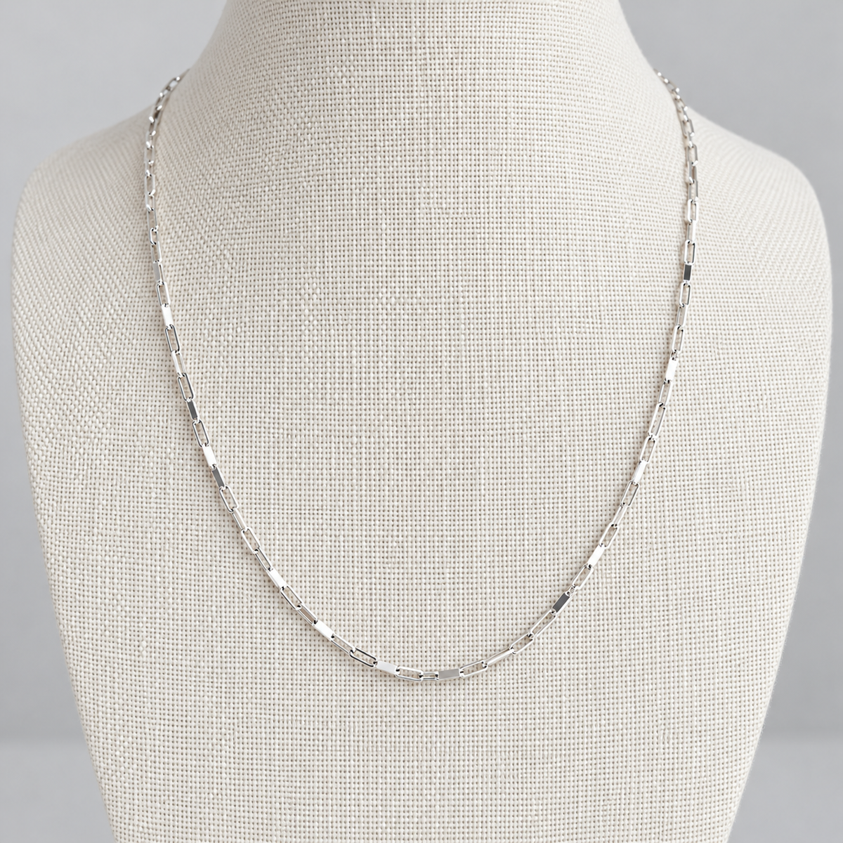 Silver Elongated Box Chain Necklace