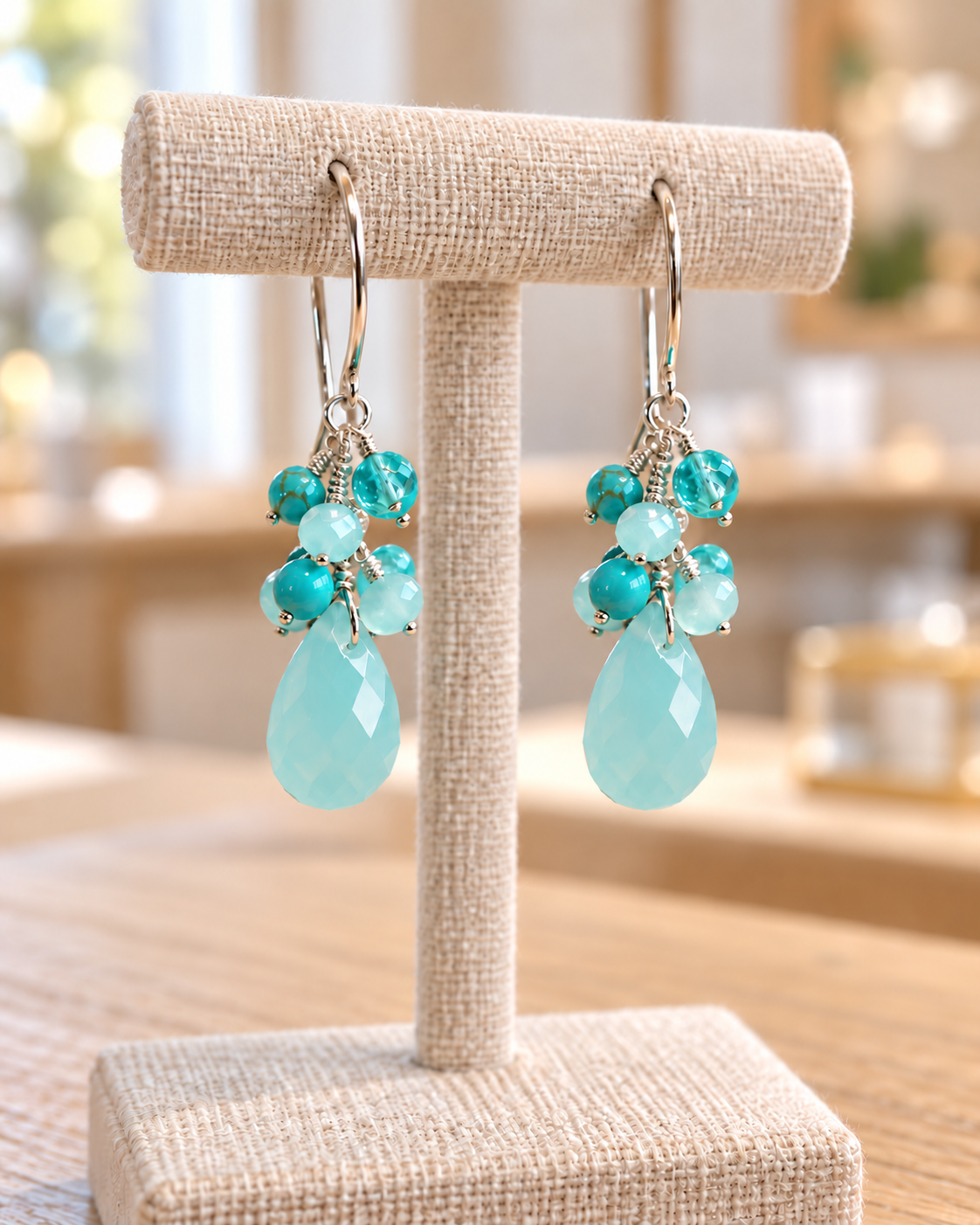 Aqua Chalcedony Constellation Drop Earrings