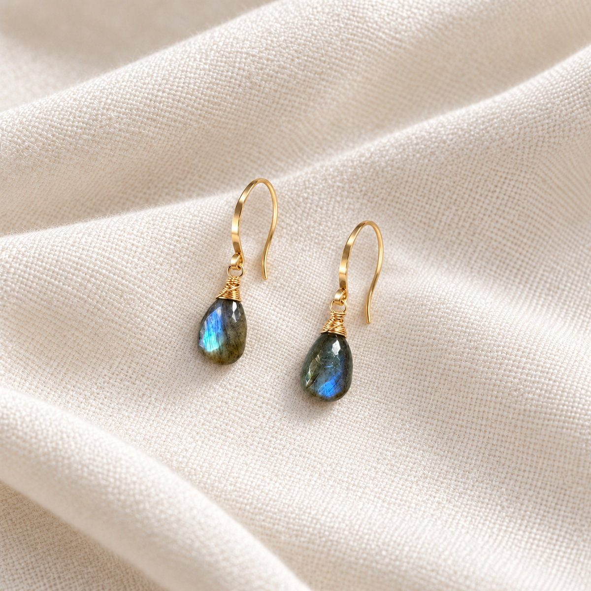 Petite Blue Fire Labradorite on Gold-Filled Earrings