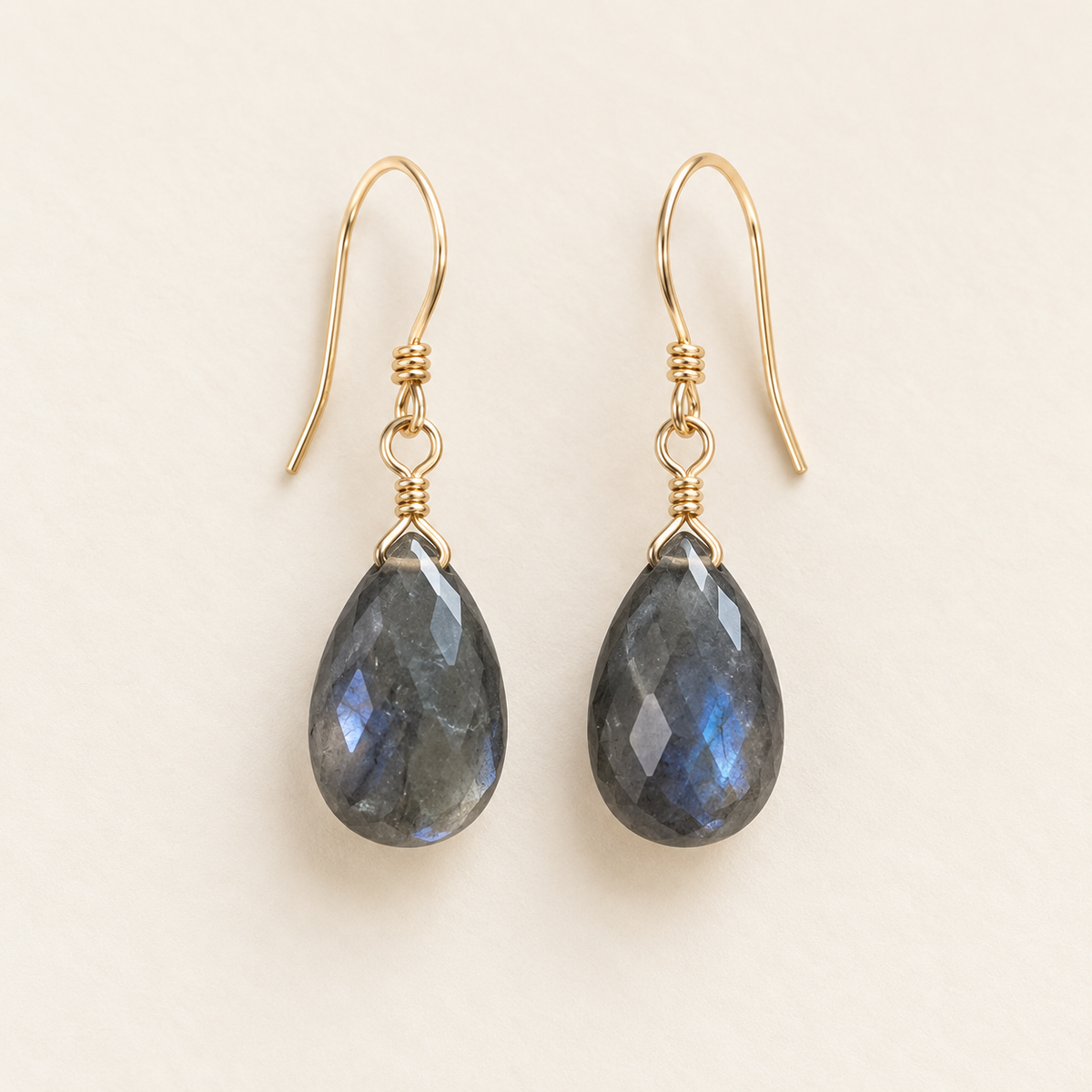 Labradorite Drop Earrings, Gold-Filled wire