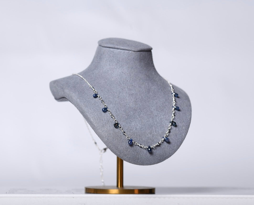 Blue Sapphire Drop Necklace in Sterling Silver
