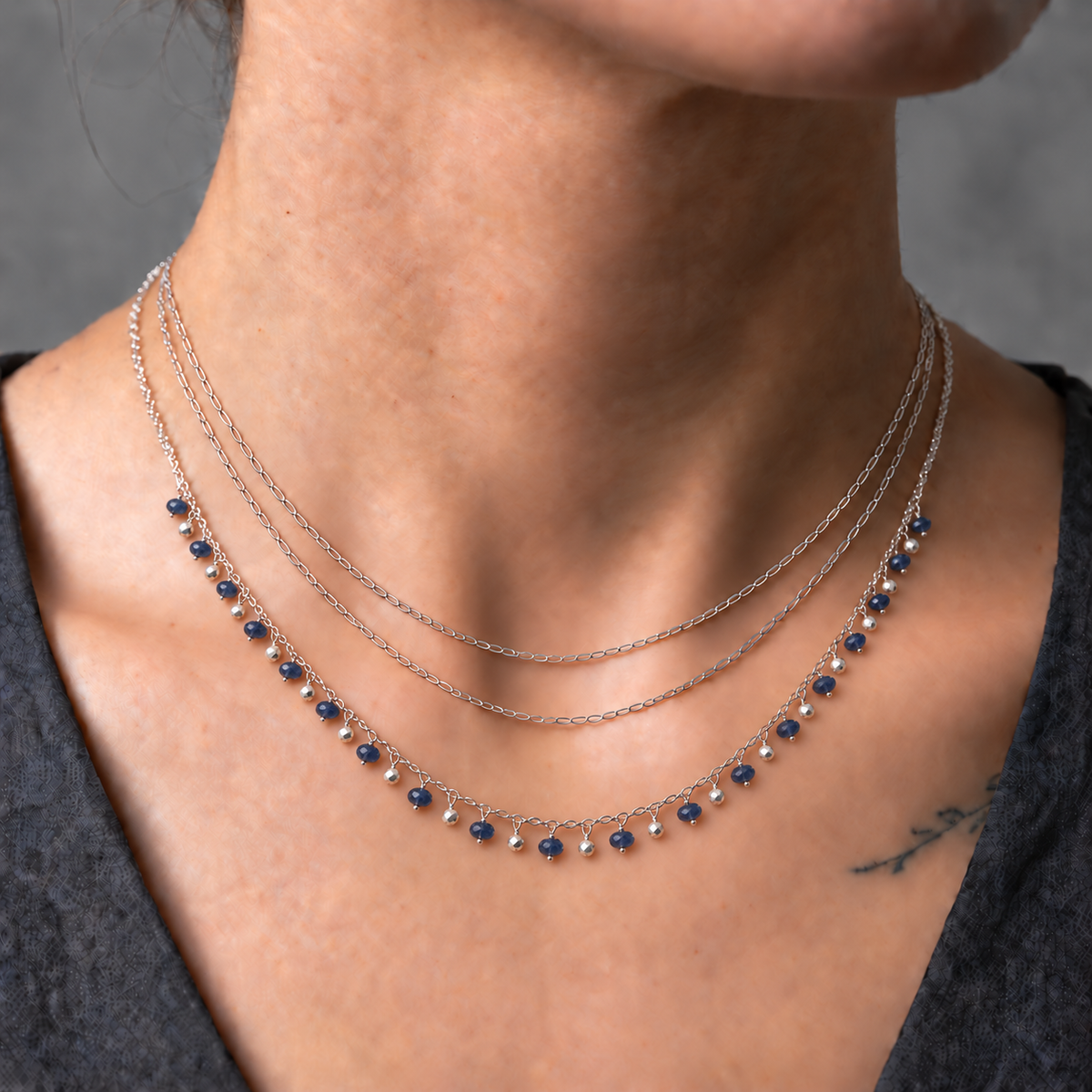 Blue Sapphire & Sterling Silver Fringe Necklace