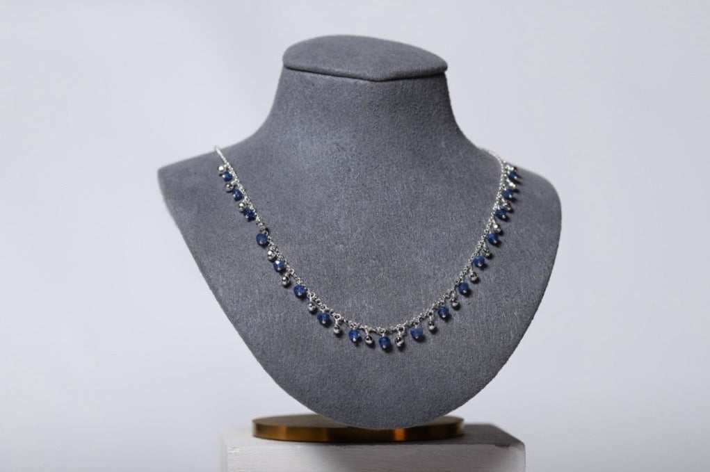 Blue Sapphire & Sterling Silver Fringe Necklace