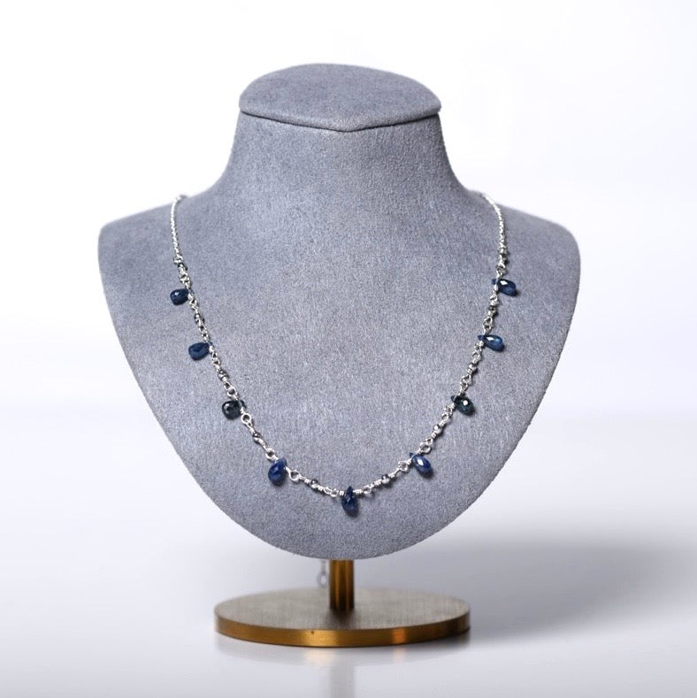 Blue Sapphire Drop Necklace in Sterling Silver