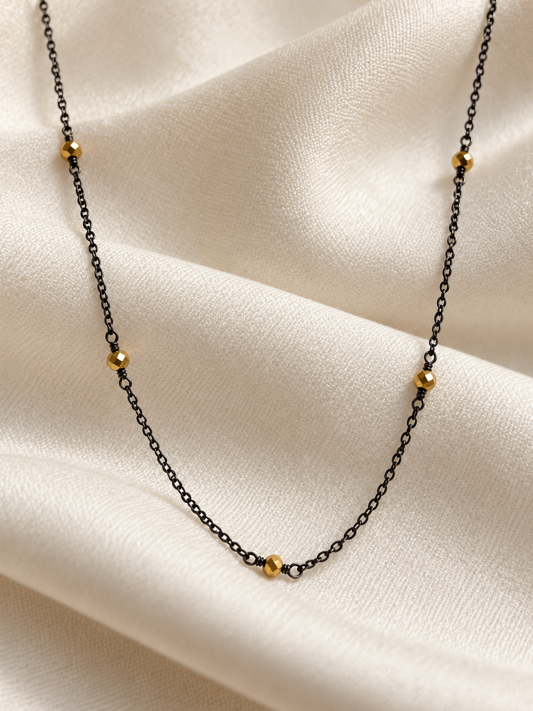 Strata Gold Hematite Station Necklace, Oxidized Sterling Silver