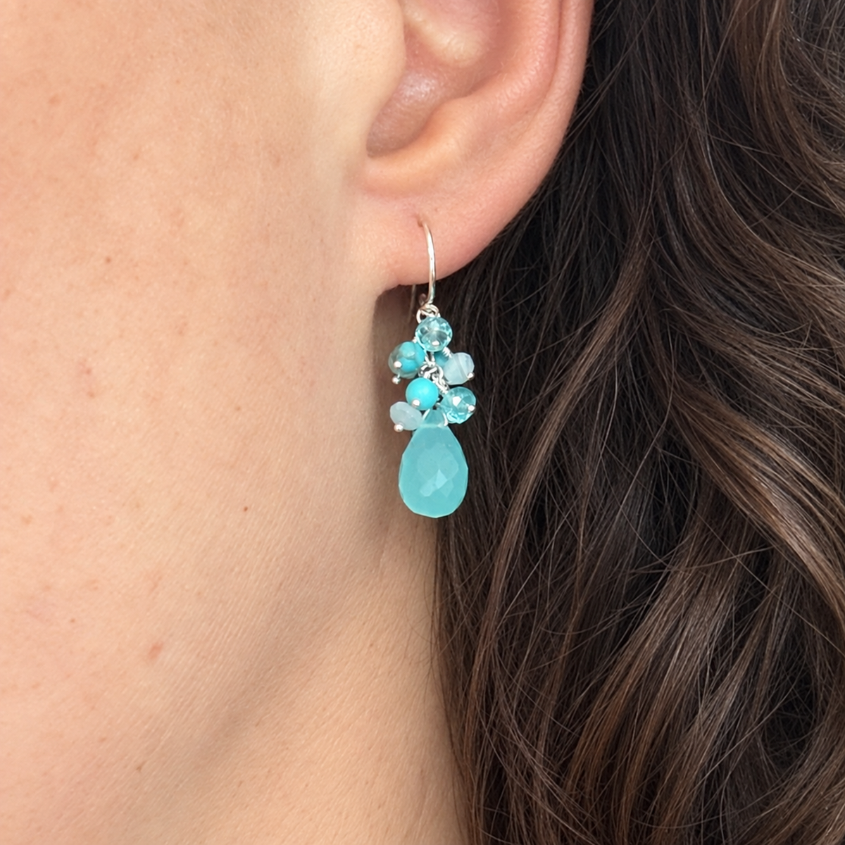 Aqua Chalcedony Constellation Drop Earrings