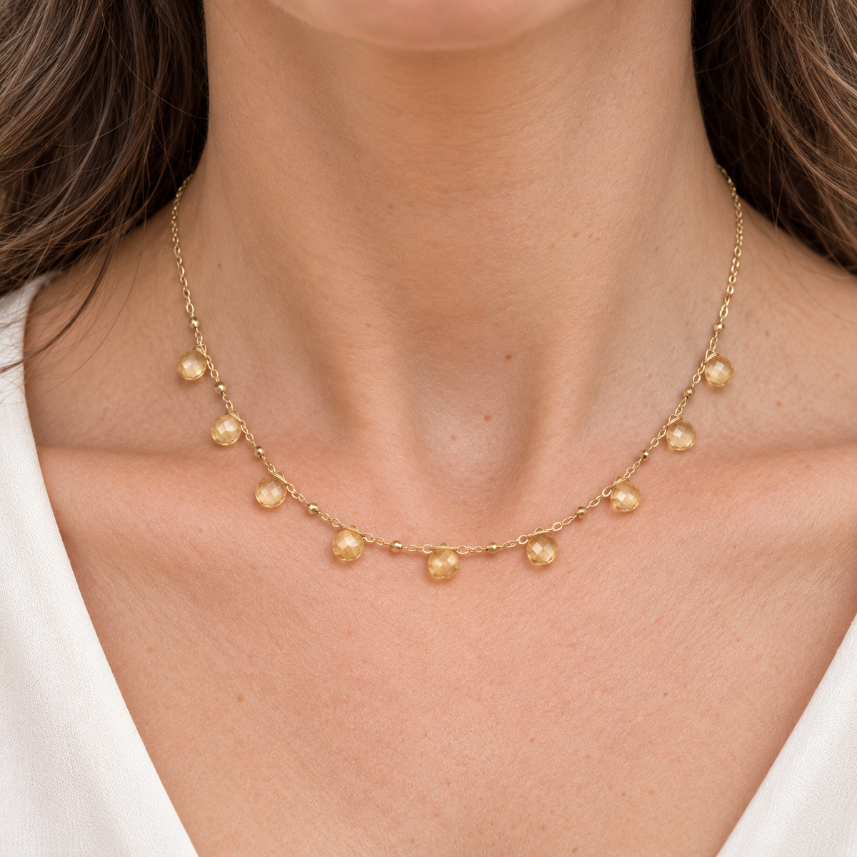 Lemon Quartz Nine-Drop Necklace on 14K Gold-Fill