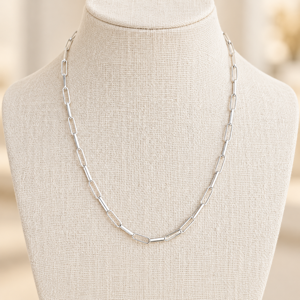 Sterling Silver Rectangle Elongated Cable Necklace