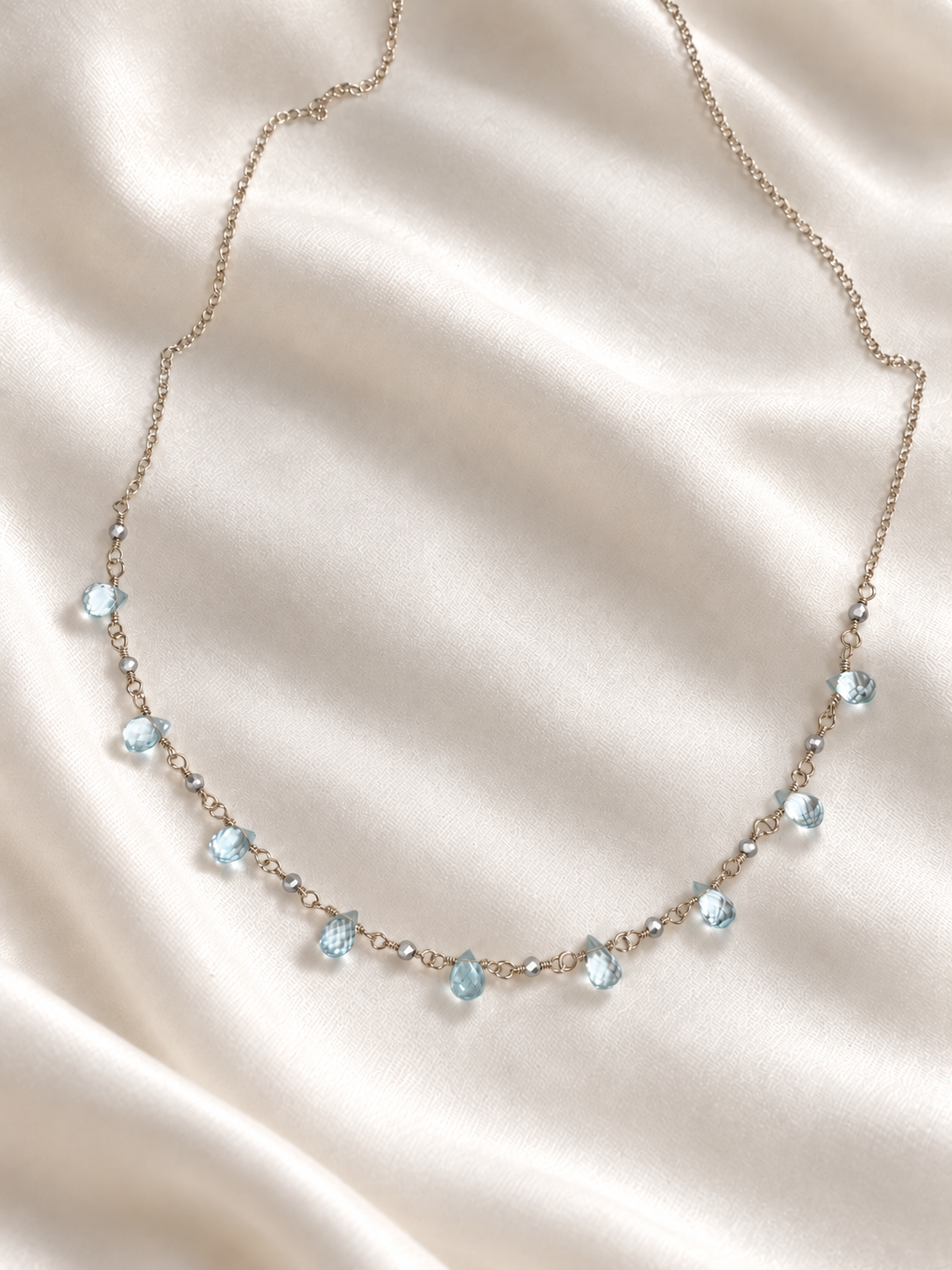 Blue Topaz Nine-Drop Necklace, Sterling Silver