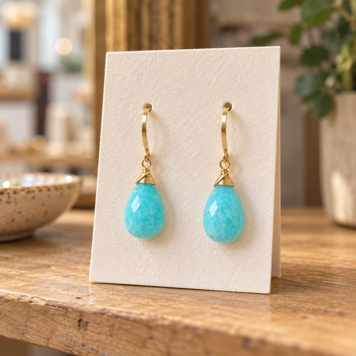 Amazonite Gold-Filled Wrap-Top Briolette Drop Earrings